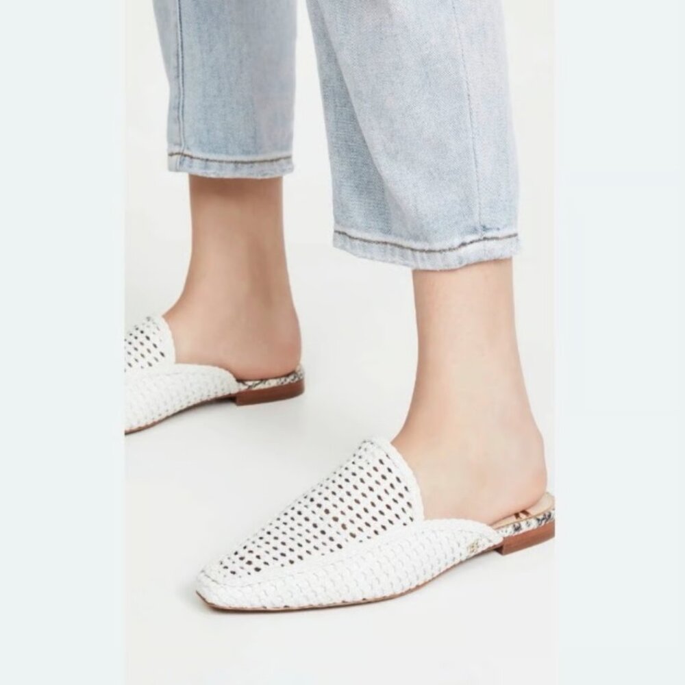 Sam Edelman Women Elva White Leather Slip On Almond Toe Mules Shoes